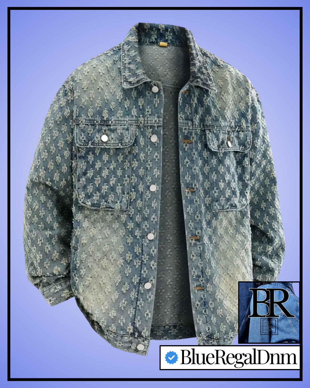 BlueRegalDnm® Men's Denim Jacket with a Washed Vintage Style, Jacquard Design.