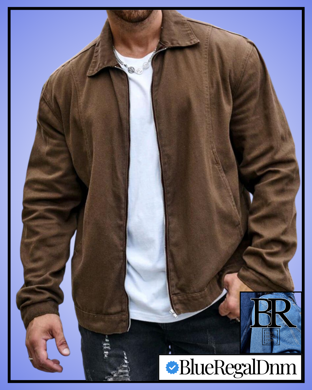 BlueRegalDenim® Men's Front Zip Up Long Sleeve Plain Casual Denim Jacket