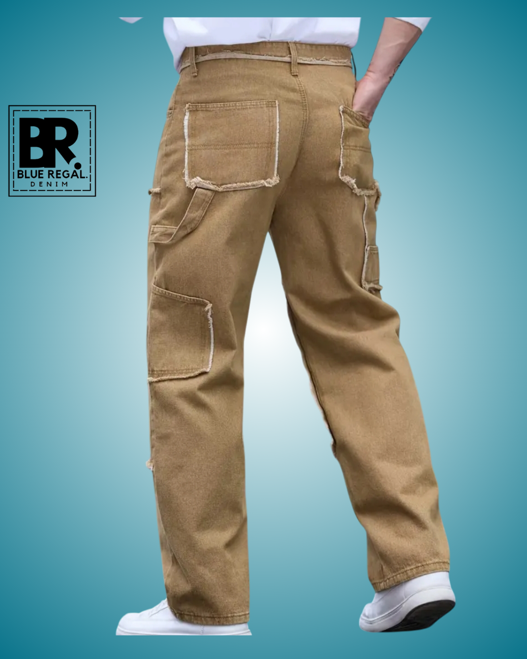 BLUE REGAL DNM Men's Loose Solid Frayed Denim Jeans