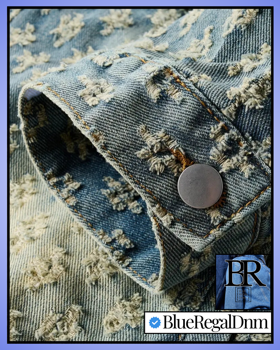 BlueRegalDnm® Men's Denim Jacket with a Washed Vintage Style, Jacquard Design.