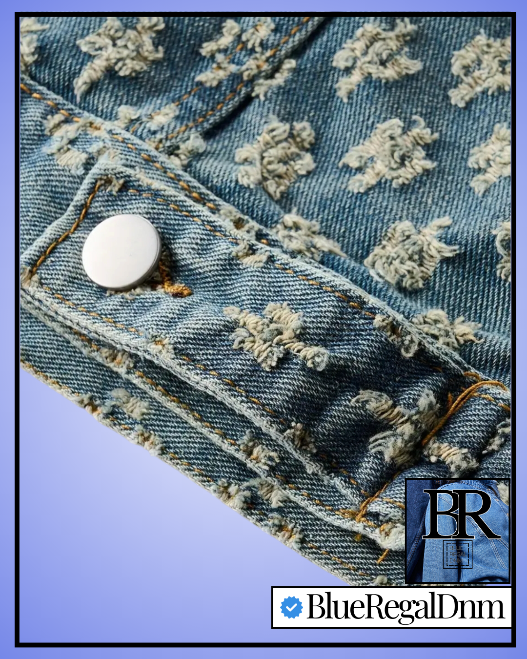 BlueRegalDnm® Men's Denim Jacket with a Washed Vintage Style, Jacquard Design.