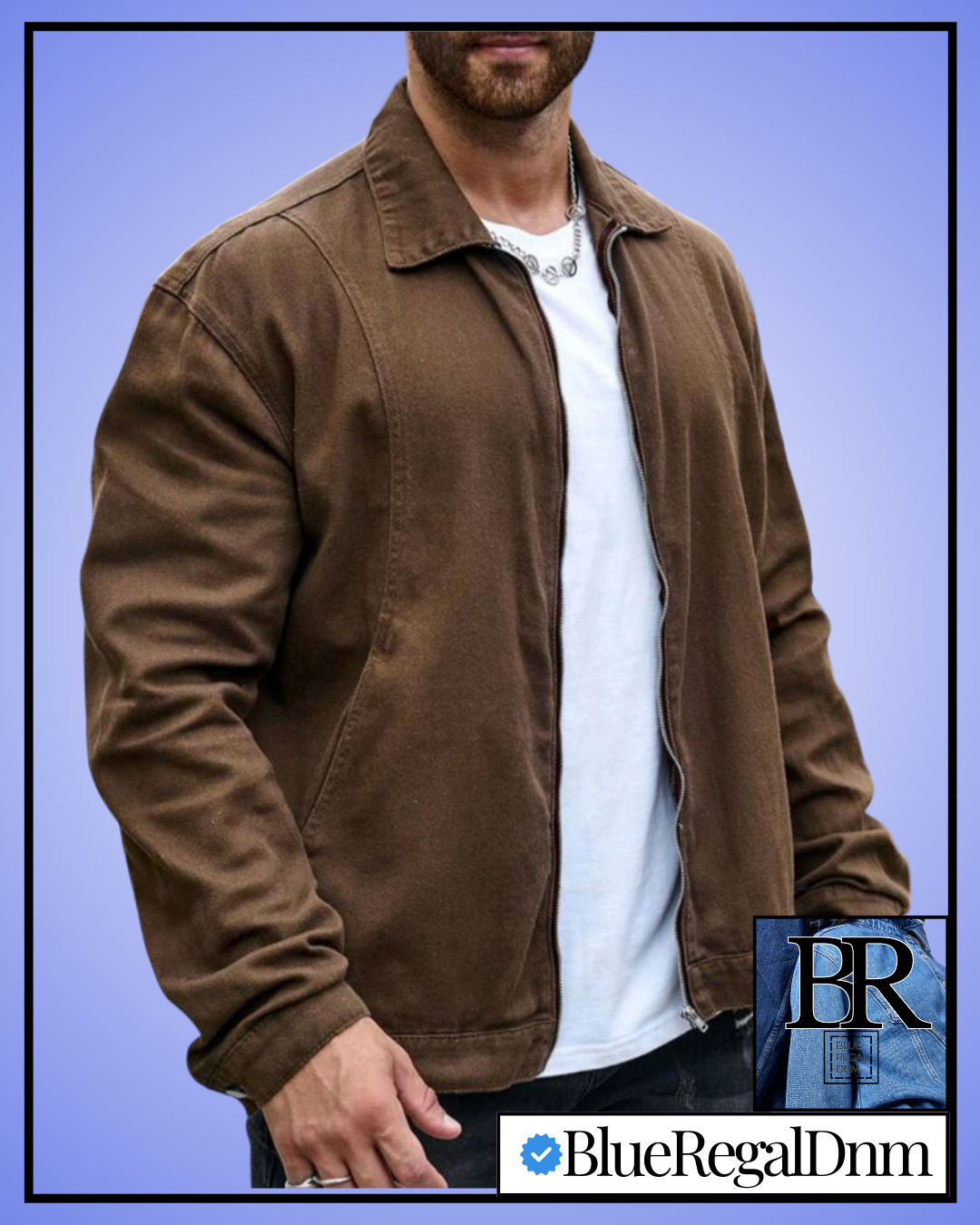 BlueRegalDenim® Men's Front Zip Up Long Sleeve Plain Casual Denim Jacket