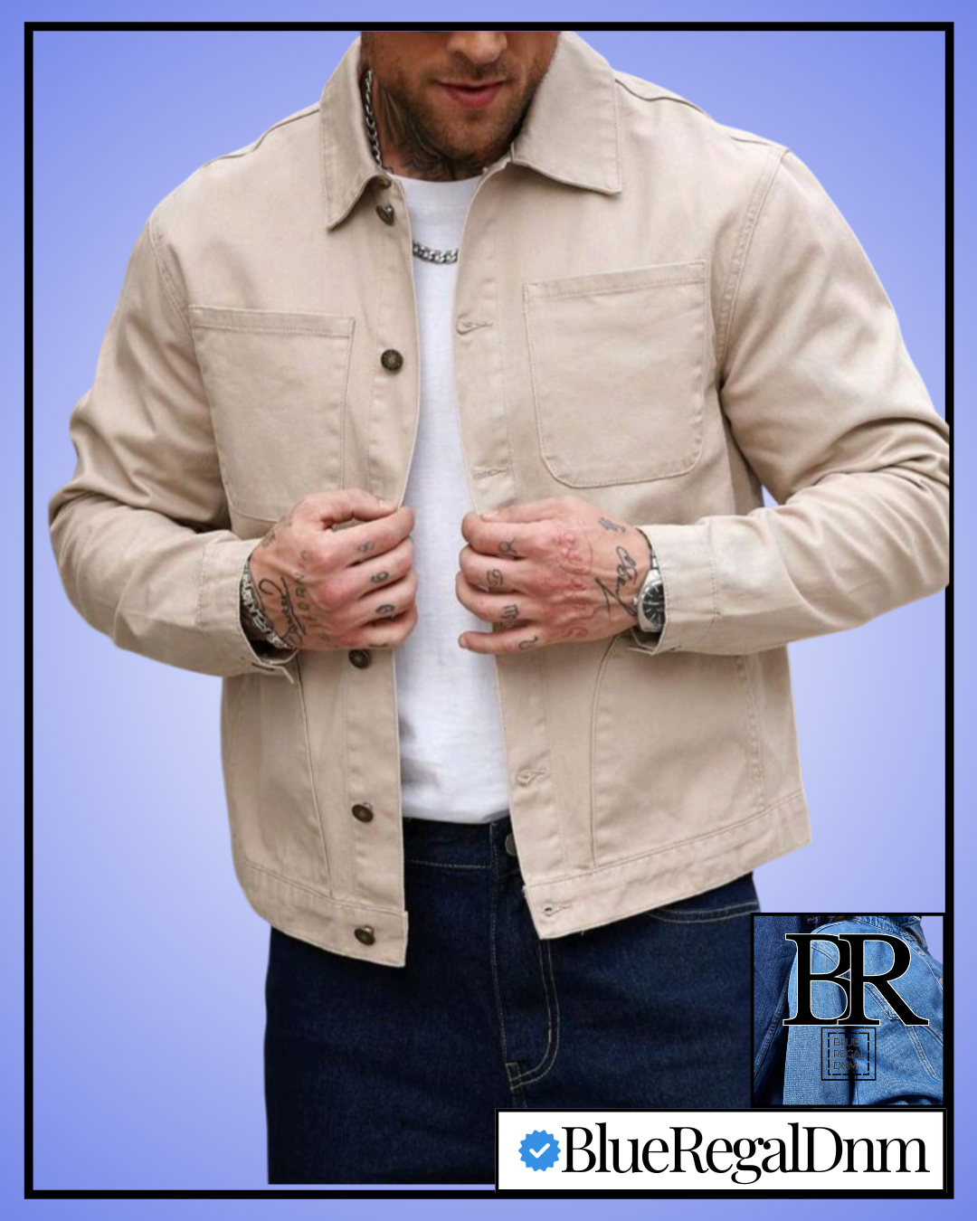 BlueRegalDenim® Men's Retro Motorcycle Khaki Denim Jacket