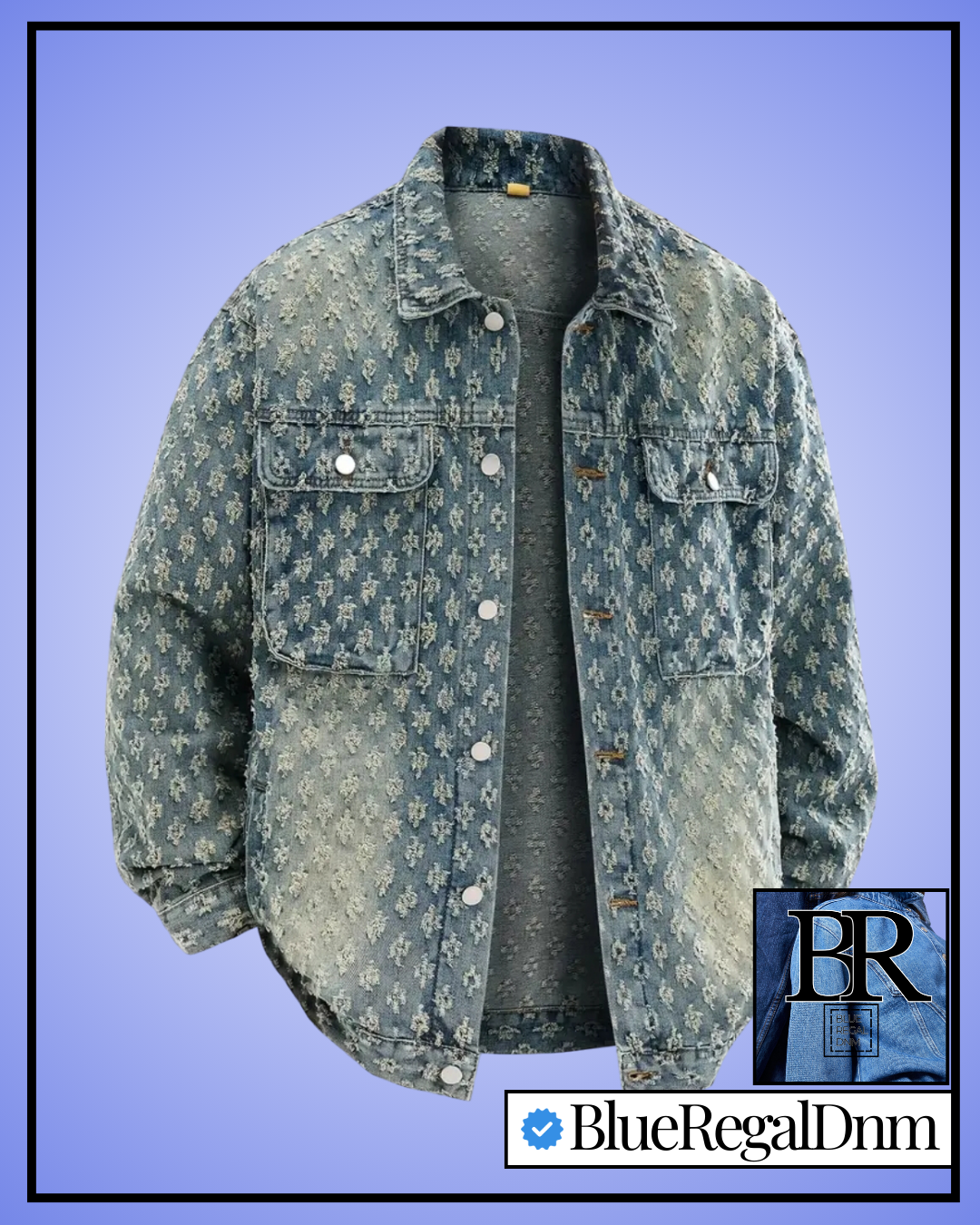 BlueRegalDnm® Men's Denim Jacket with a Washed Vintage Style, Jacquard Design.