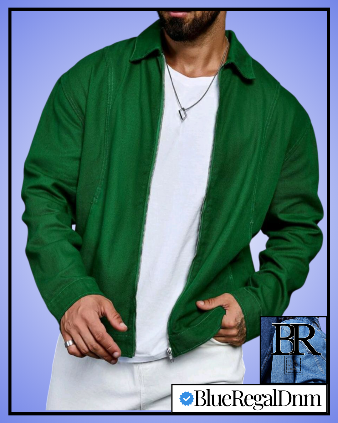 BlueRegalDenim® Men's Front Zip Up Long Sleeve Plain Casual Denim Jacket