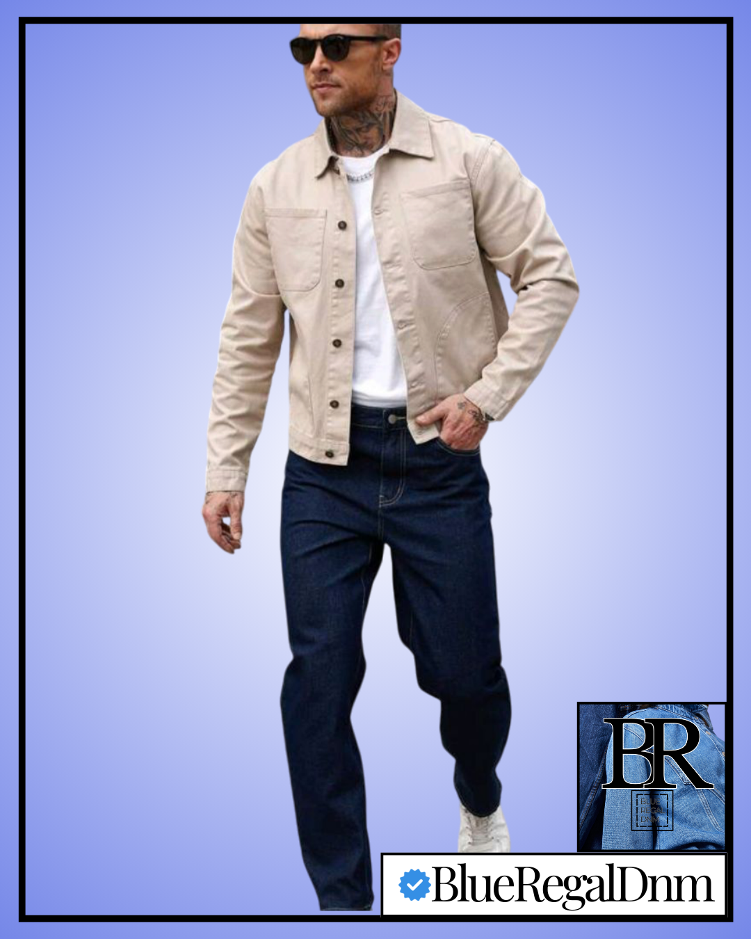 BlueRegalDenim® Men's Retro Motorcycle Khaki Denim Jacket