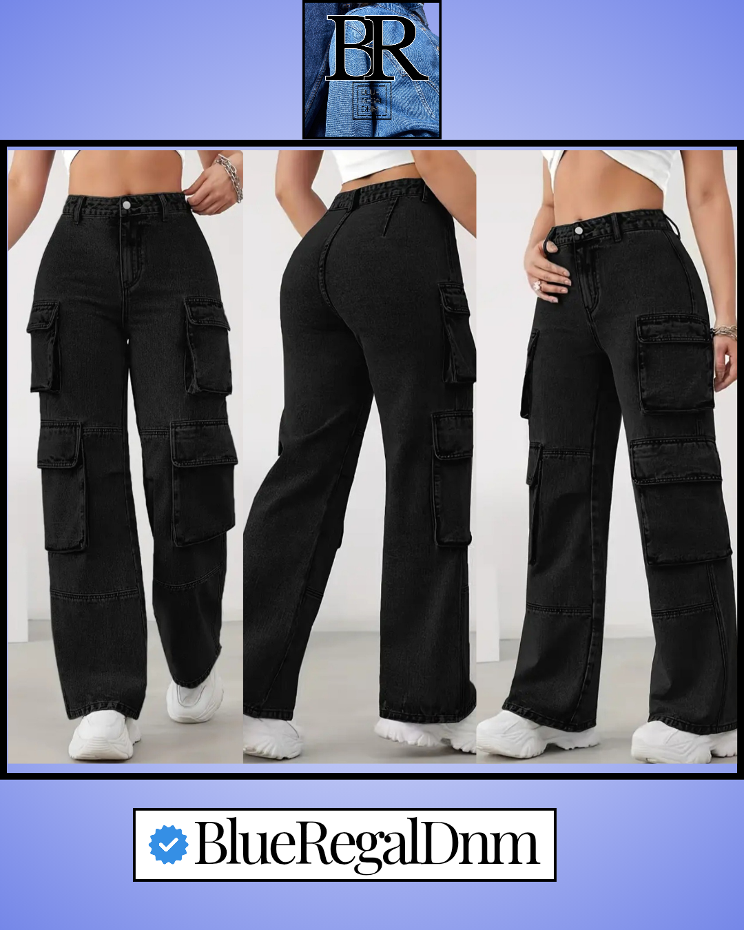 BlueRegalDnm® Women's High-Waisted Cargo Jeans