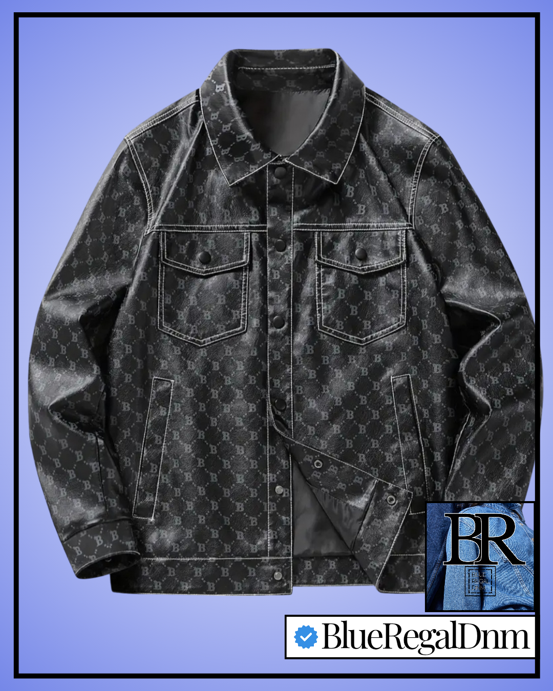 BlueRegalDenim® Iconic "B" Print PU Leather Jacket