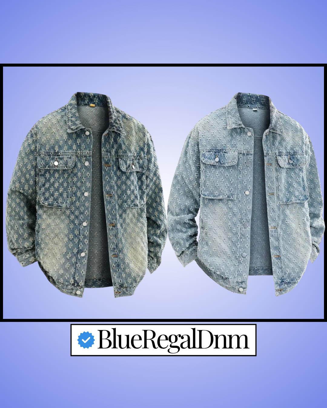 BlueRegalDnm® Men's Denim Jacket with a Washed Vintage Style, Jacquard Design.