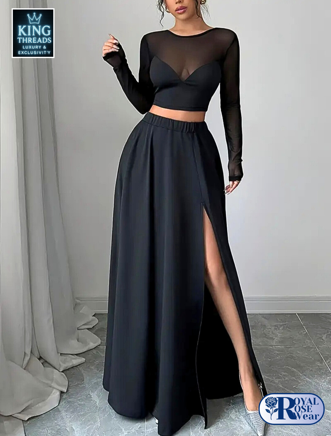 ROYAL ROSE® 2 Piece Women's Mesh T-Shirt and Maxi Skirt Set