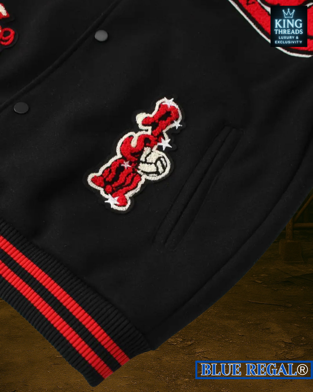 BLUEREGAL® 2025 Devi'l Embroidered Bomber – Red Stitch