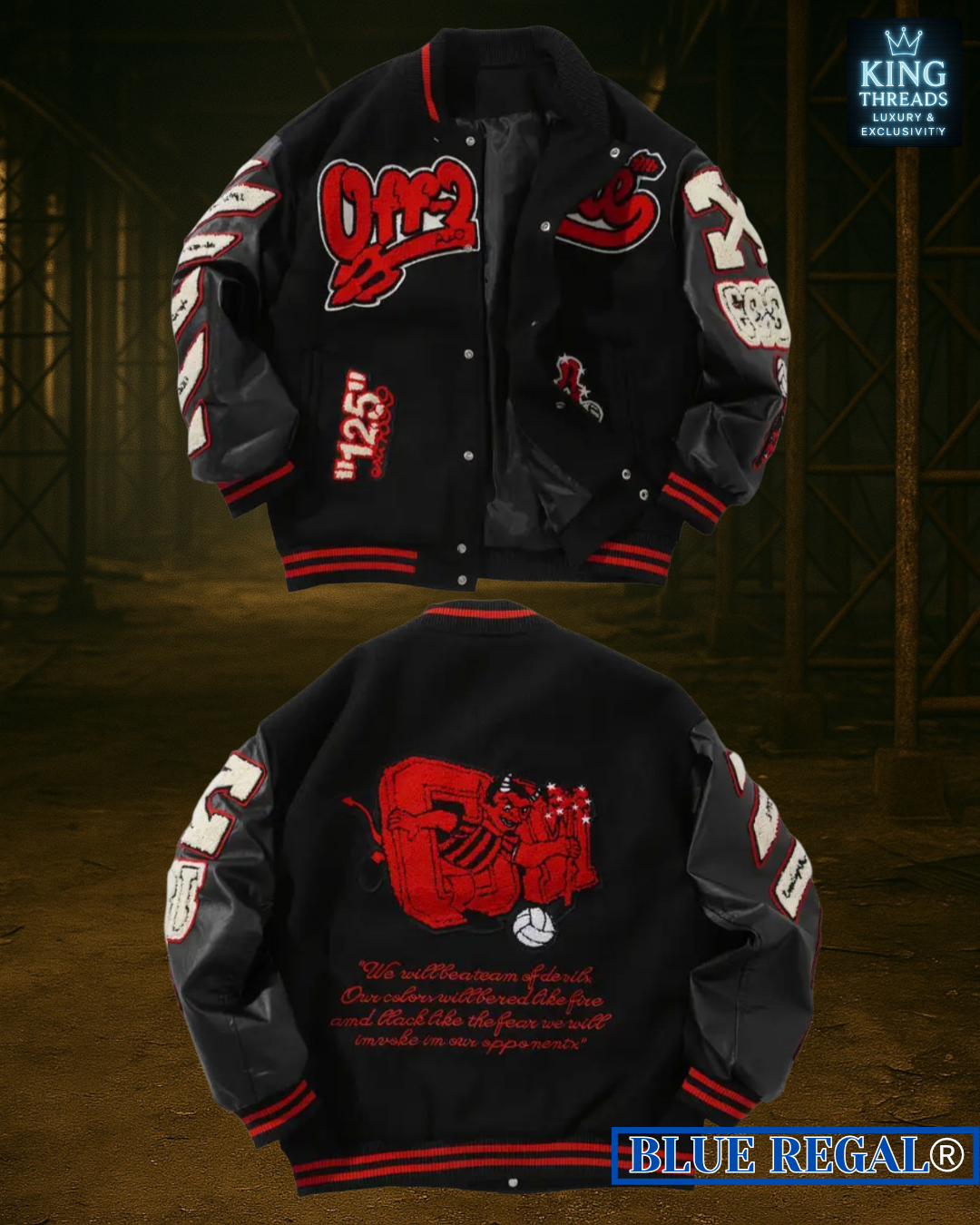 BLUEREGAL® 2025 Devi'l Embroidered Bomber – Red Stitch
