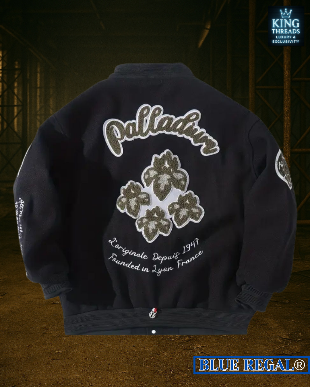 BLUEREGAL® Retro Embroidered Baseball Jacket – Black & White