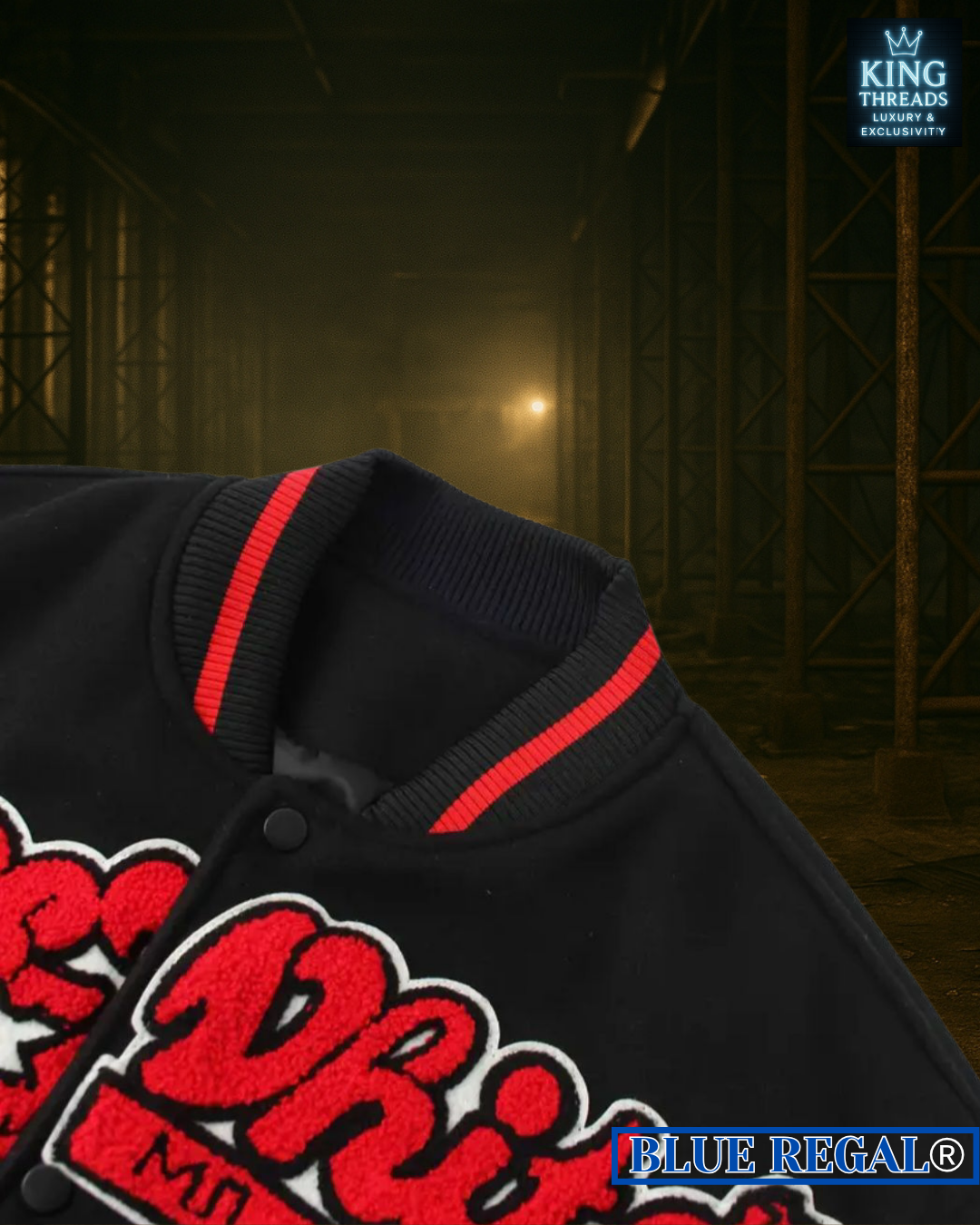 BLUEREGAL® 2025 Devi'l Embroidered Bomber – Red Stitch
