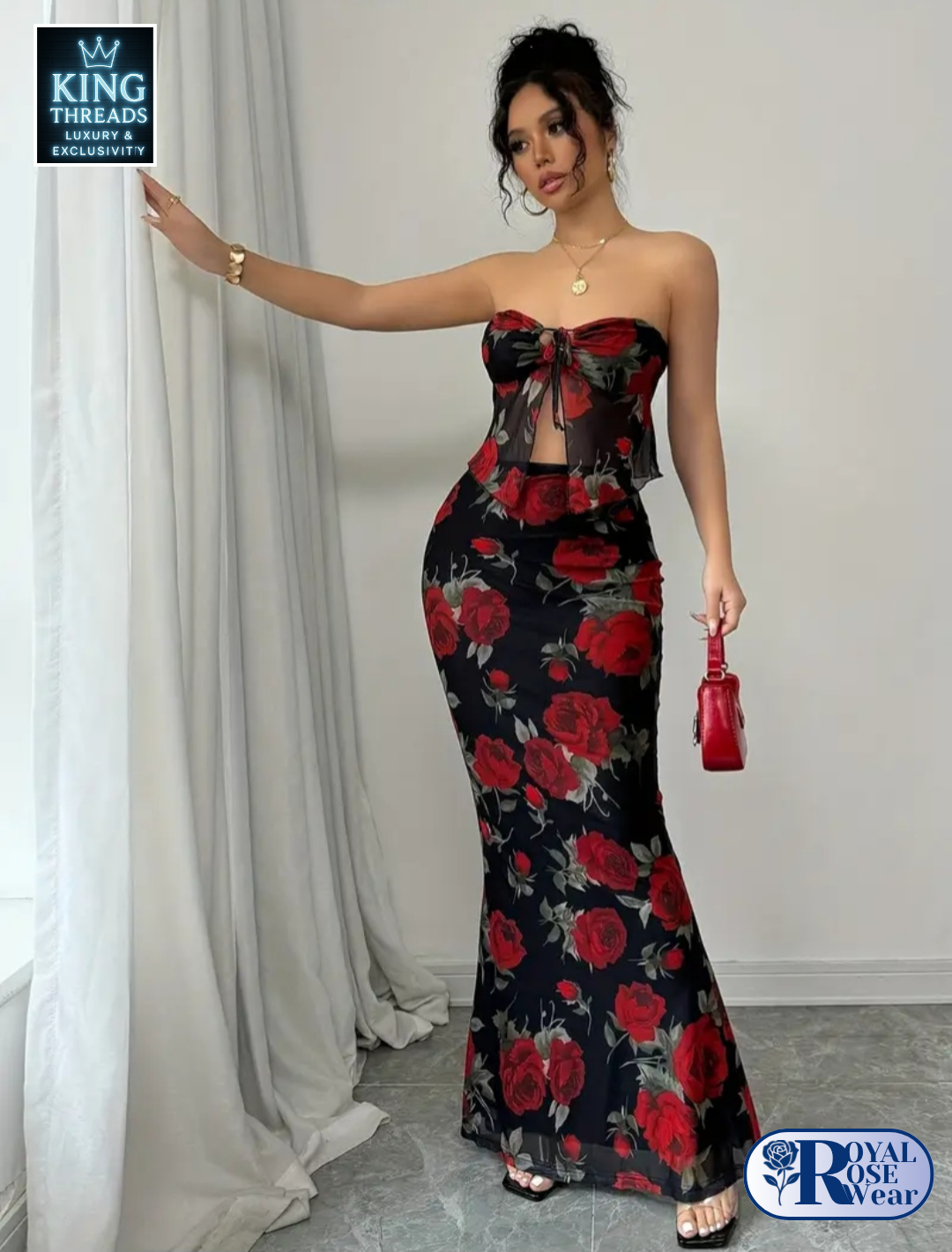 ROYAL ROSE® Elegant Floral Print Two-Piece Set
