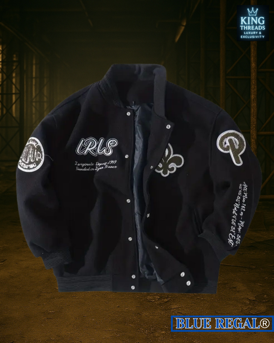 BLUEREGAL® Retro Embroidered Baseball Jacket – Black & White