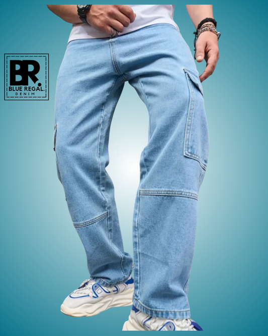 BLUE REGAL DNM Men's Fashion Solid Loose Fit Jeans With Side Pockets