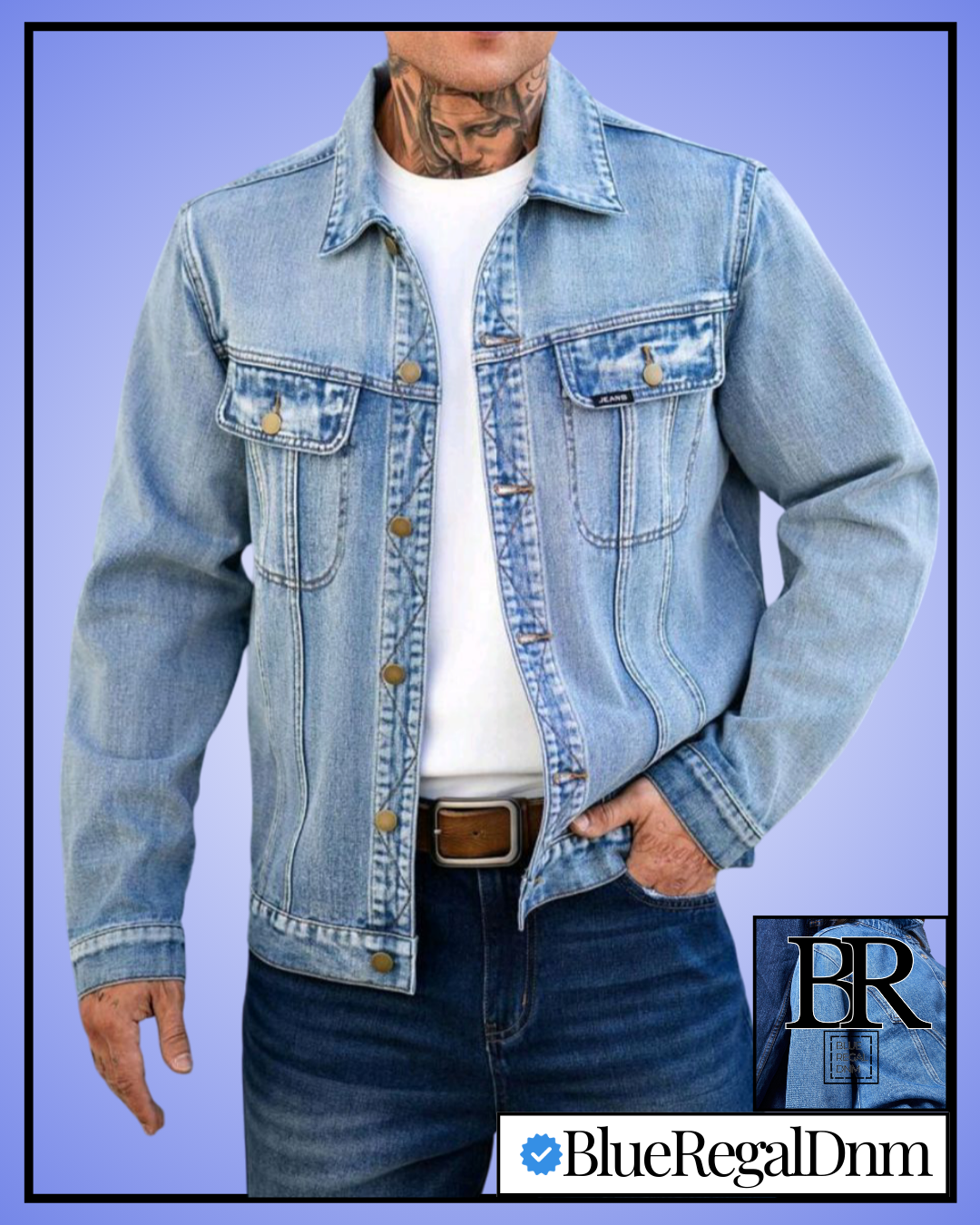 BlueRegalDenim Men's Light Blue Washed Vintage Denim Jacket