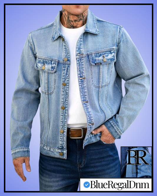 BlueRegalDenim Men's Light Blue Washed Vintage Denim Jacket