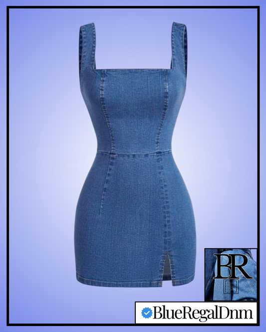 BlueRegalDenim Women's Square Neck Sleeveless Short Casual Denim Dress