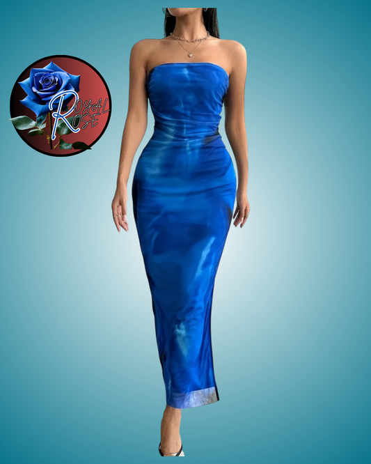 Royal Rose Split Hem Bodycon Tube Dress