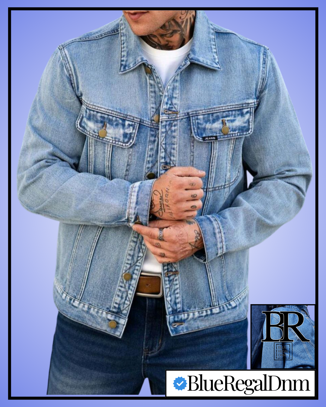 BlueRegalDenim Men's Light Blue Washed Vintage Denim Jacket