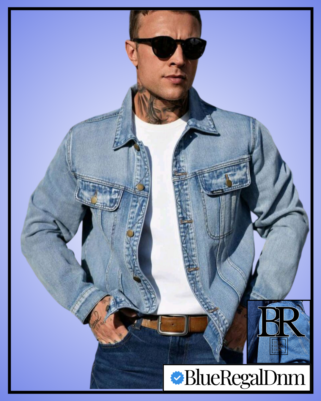 BlueRegalDenim Men's Light Blue Washed Vintage Denim Jacket