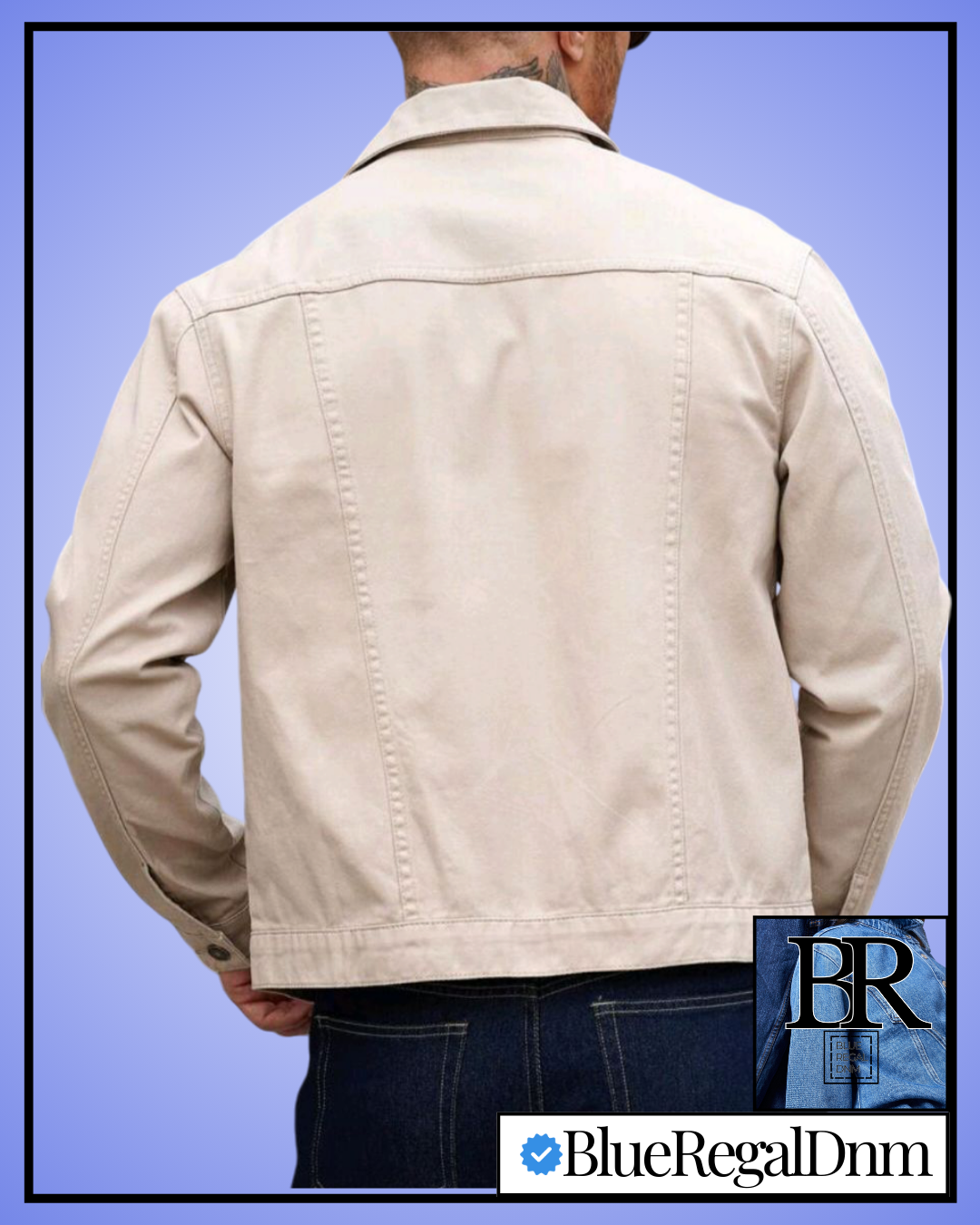 BlueRegalDenim Men's Retro Motorcycle Khaki Denim Jacket