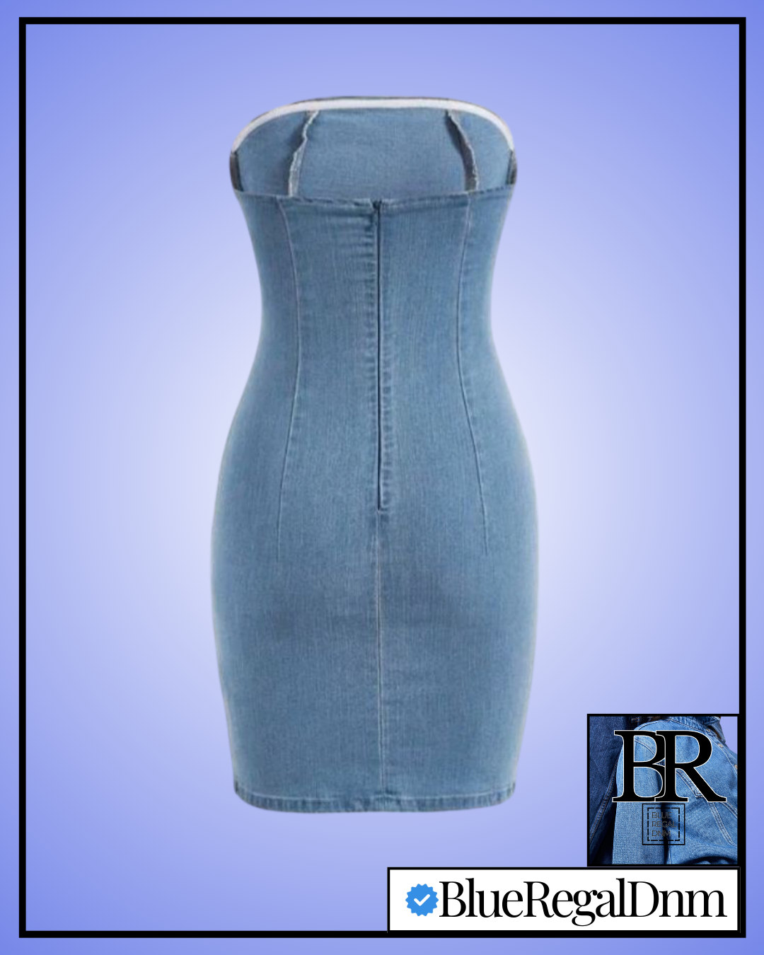 BlueRegalDenim Women's Blue Summer Bodycon Split Hem Tube Denim Dress