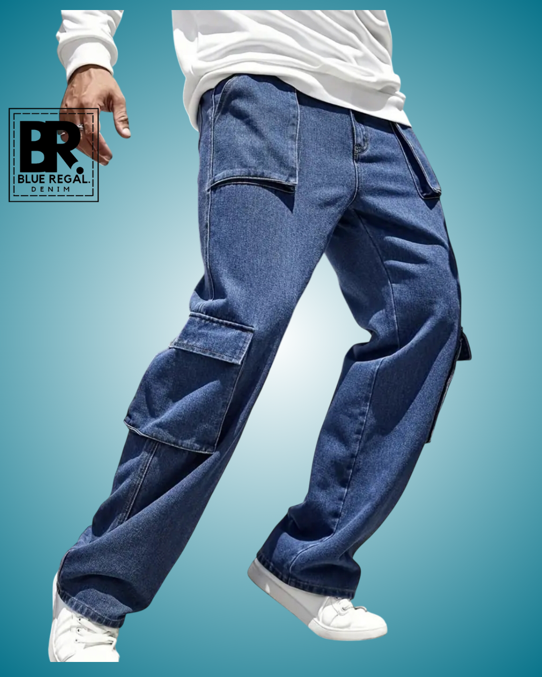 BLUE REGAL DNM Men's Casual Street Style Cargo Jeans