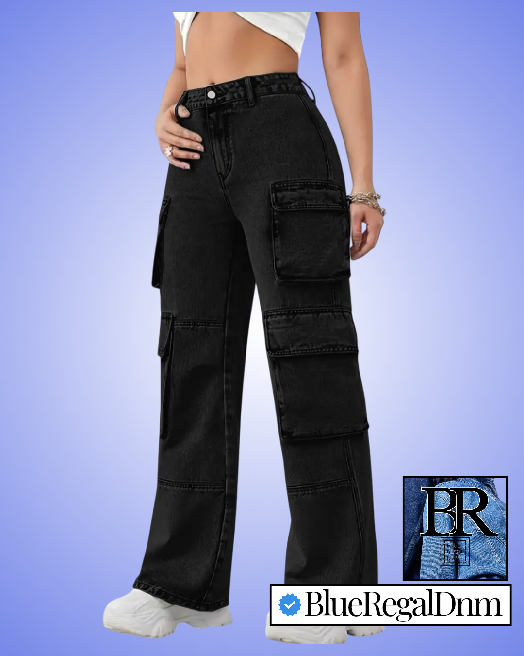 BlueRegalDnm Women's High-Waisted Cargo Jeans