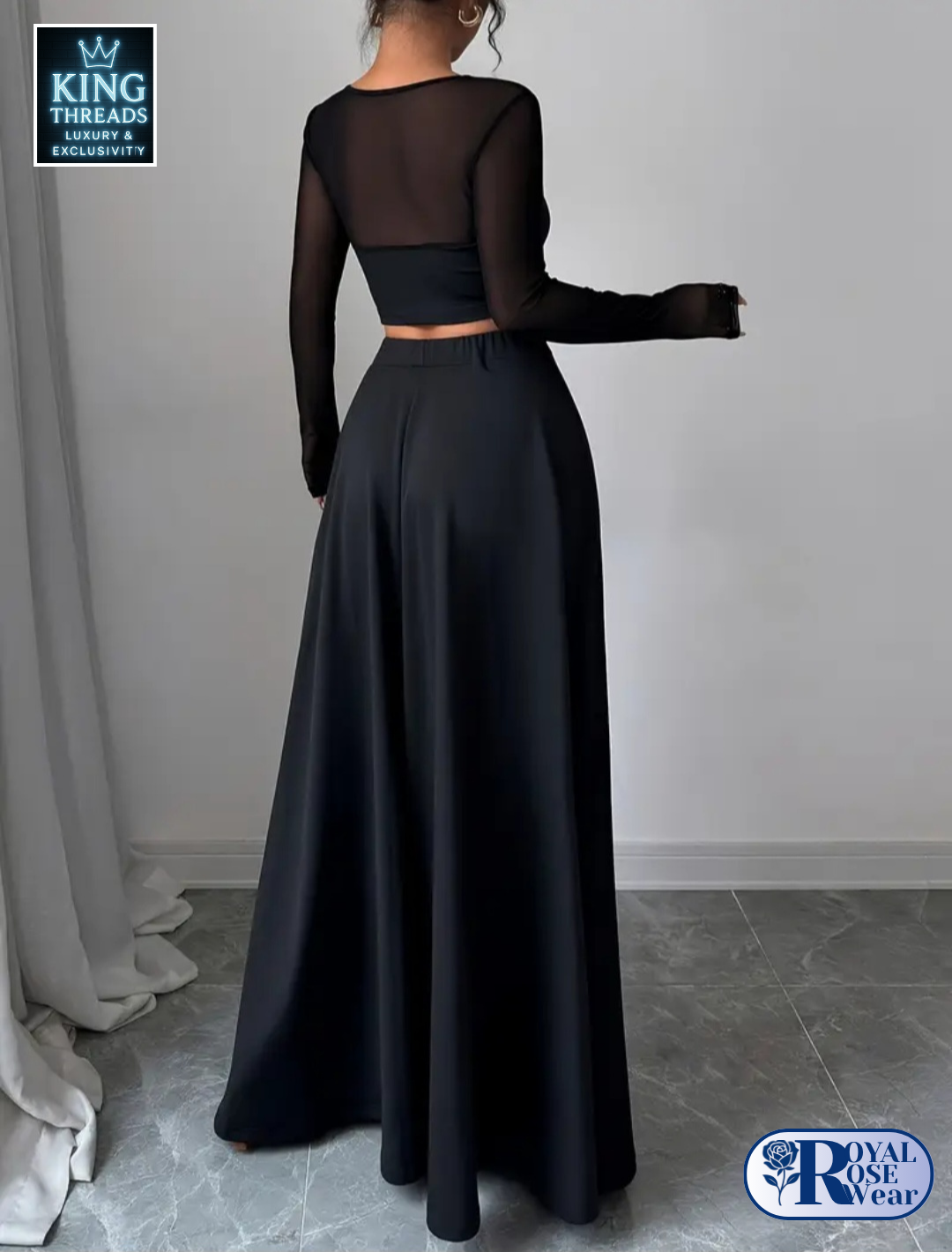 ROYAL ROSE® 2 Piece Women's Mesh T-Shirt and Maxi Skirt Set