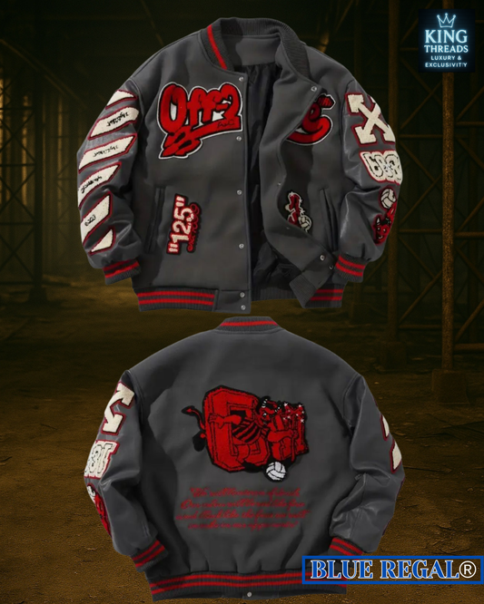 BLUEREGAL® 2025 Devi'l Embroidered Bomber – Red Stitch