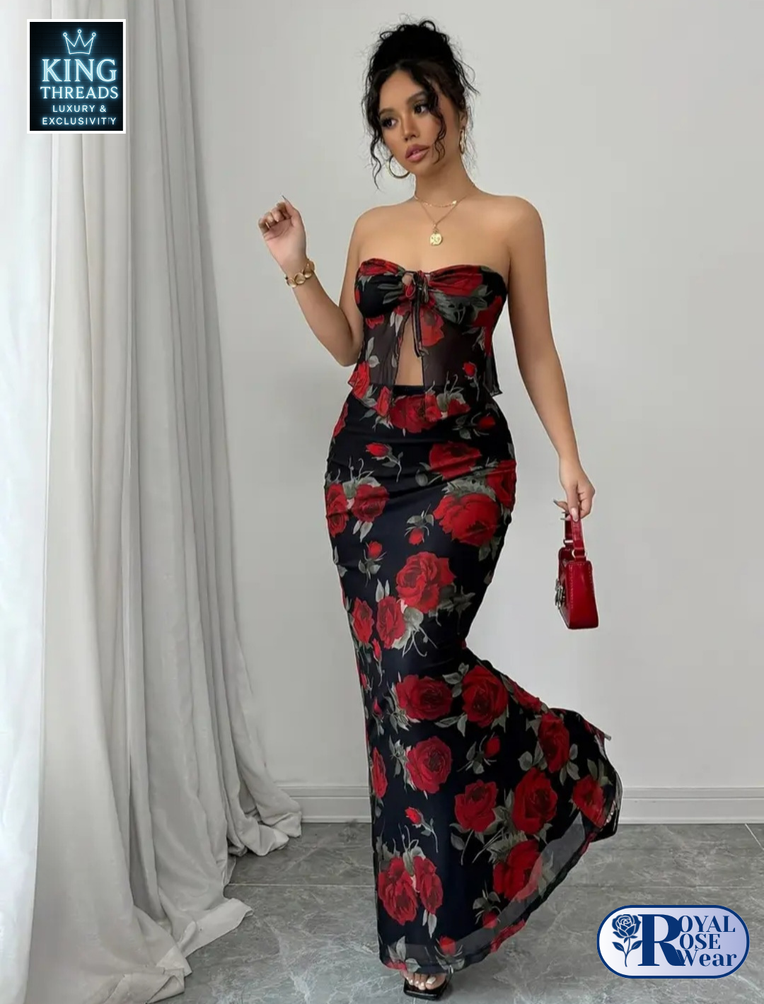 ROYAL ROSE® Elegant Floral Print Two-Piece Set