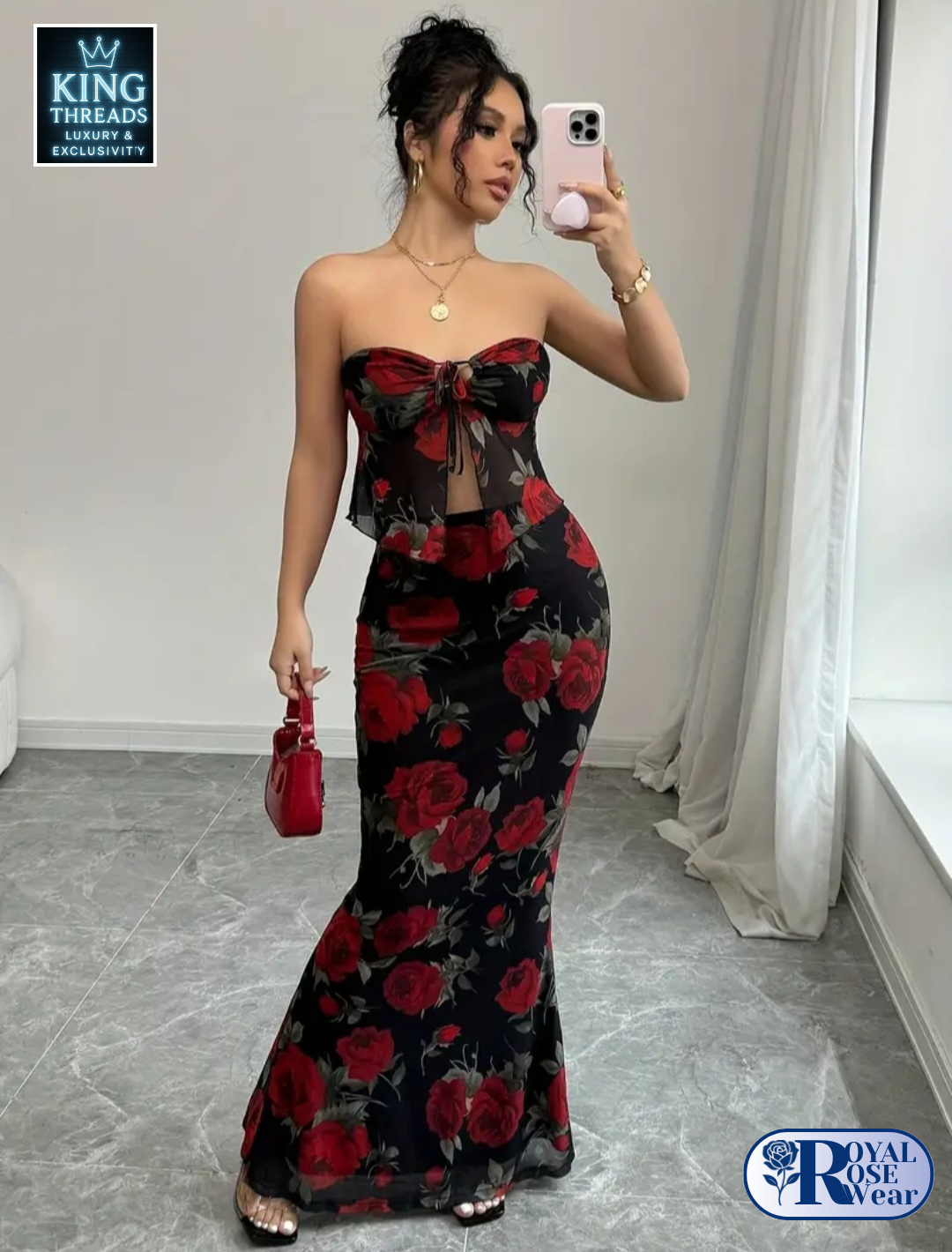ROYAL ROSE® Elegant Floral Print Two-Piece Set