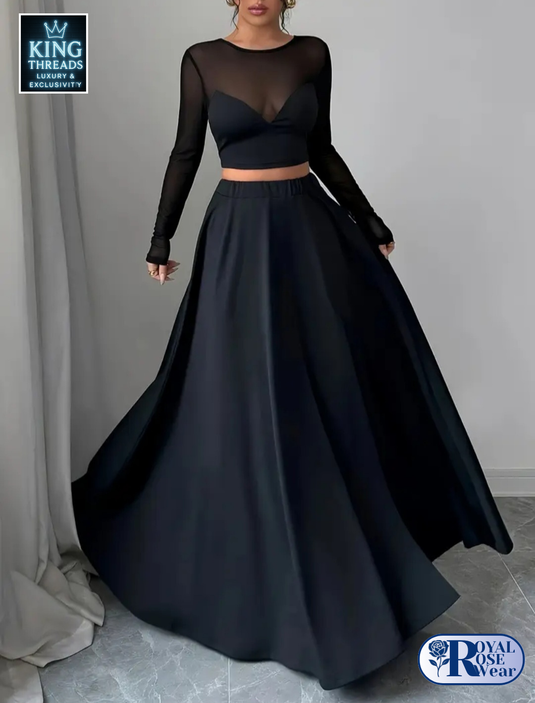 ROYAL ROSE® 2 Piece Women's Mesh T-Shirt and Maxi Skirt Set