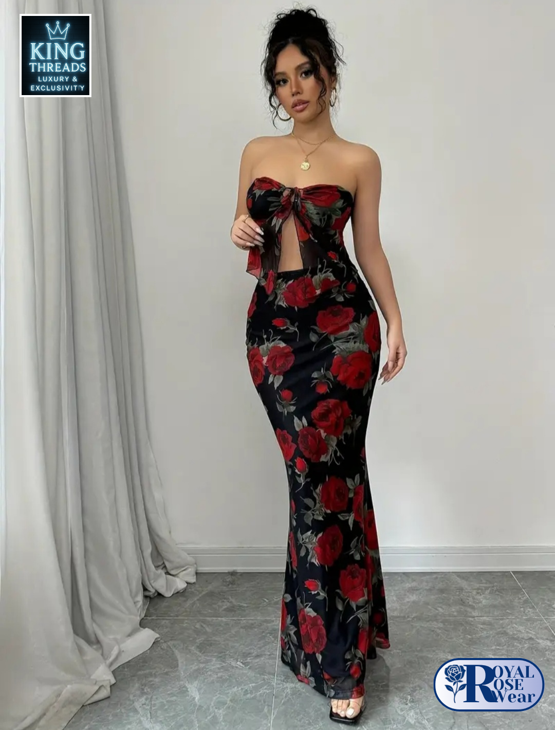 ROYAL ROSE® Elegant Floral Print Two-Piece Set