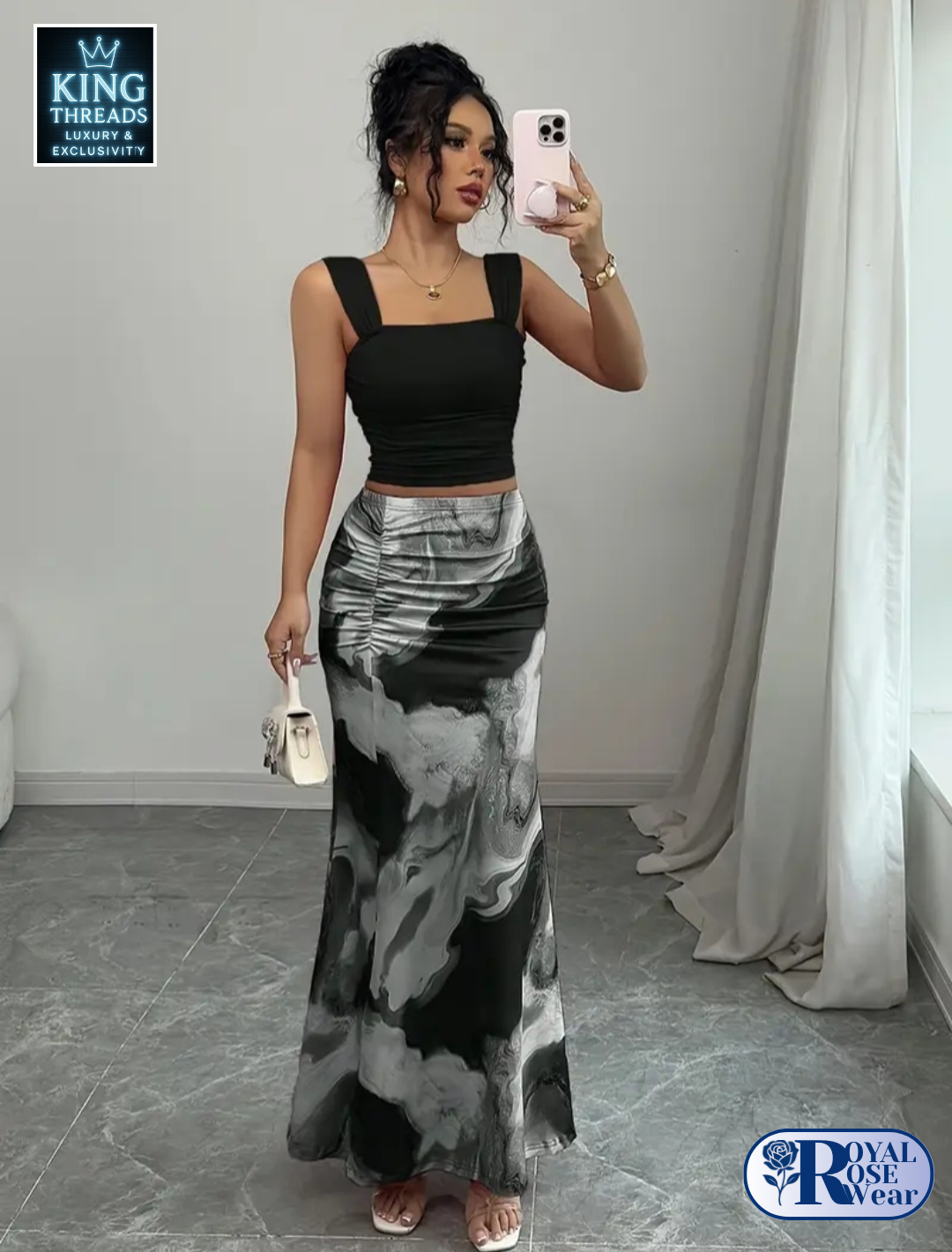 ROYAL ROSE® Elegant Floral Print Two-Piece Set  Red & White