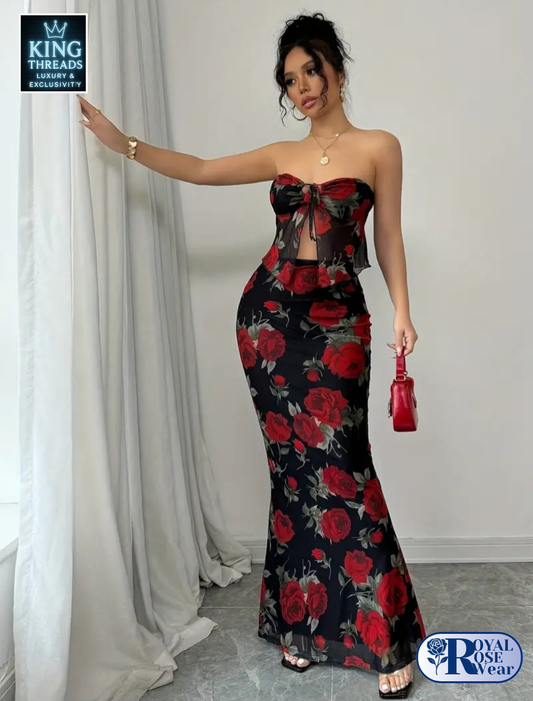 ROYAL ROSE® Elegant Floral Print Two-Piece Set