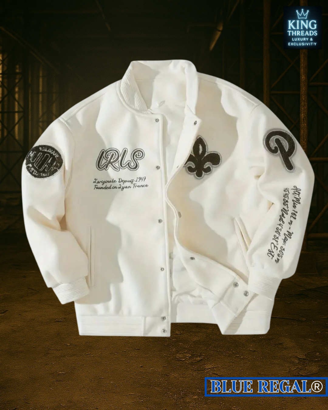BLUEREGAL® Retro Embroidered Baseball Jacket – Black & White